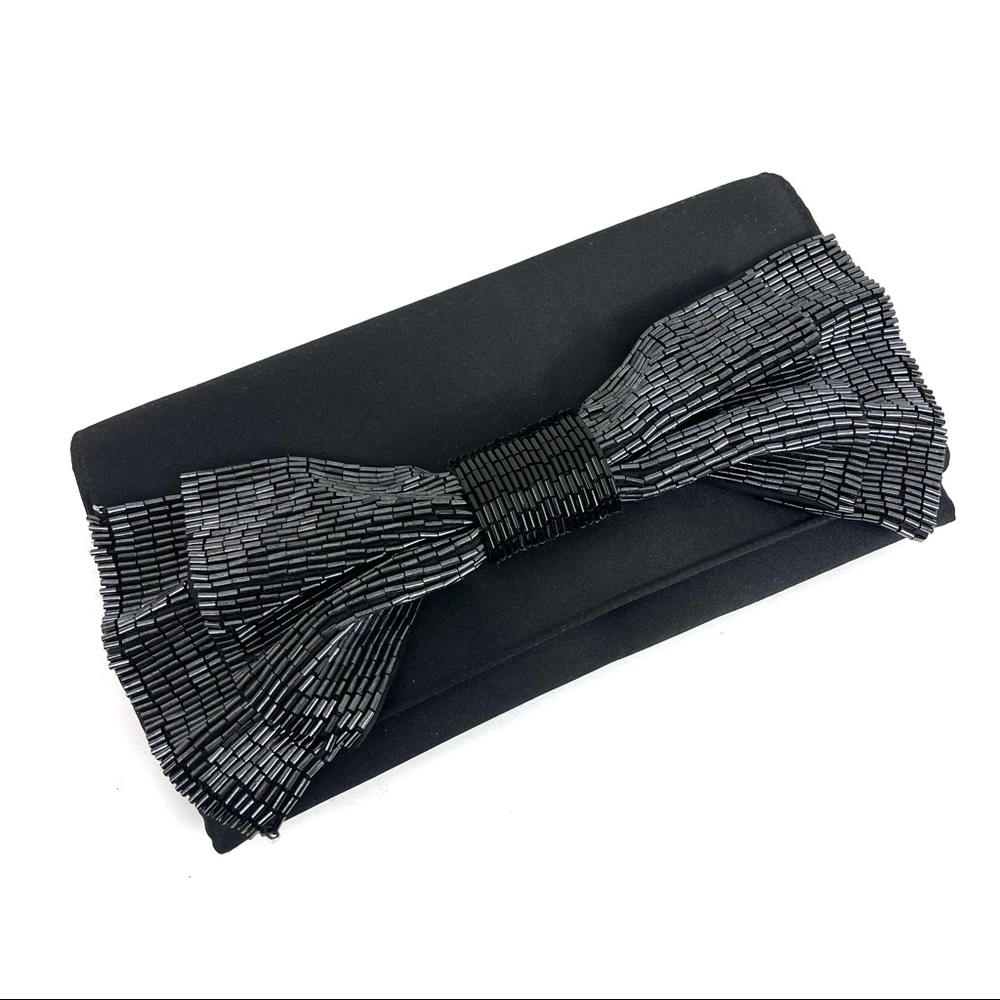 Kate Landry Beaded Bow Front Satin Clutch Bag